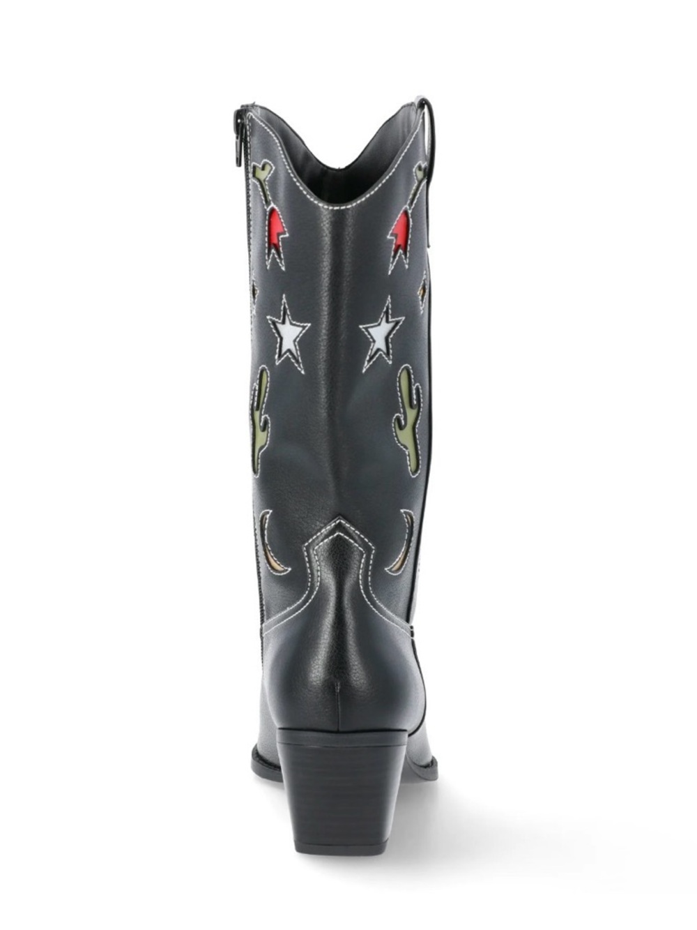 Womens Western Boots Size 8 Black Cowboy Cactus Star Moon Memory Foam New - Picture 5 of 6